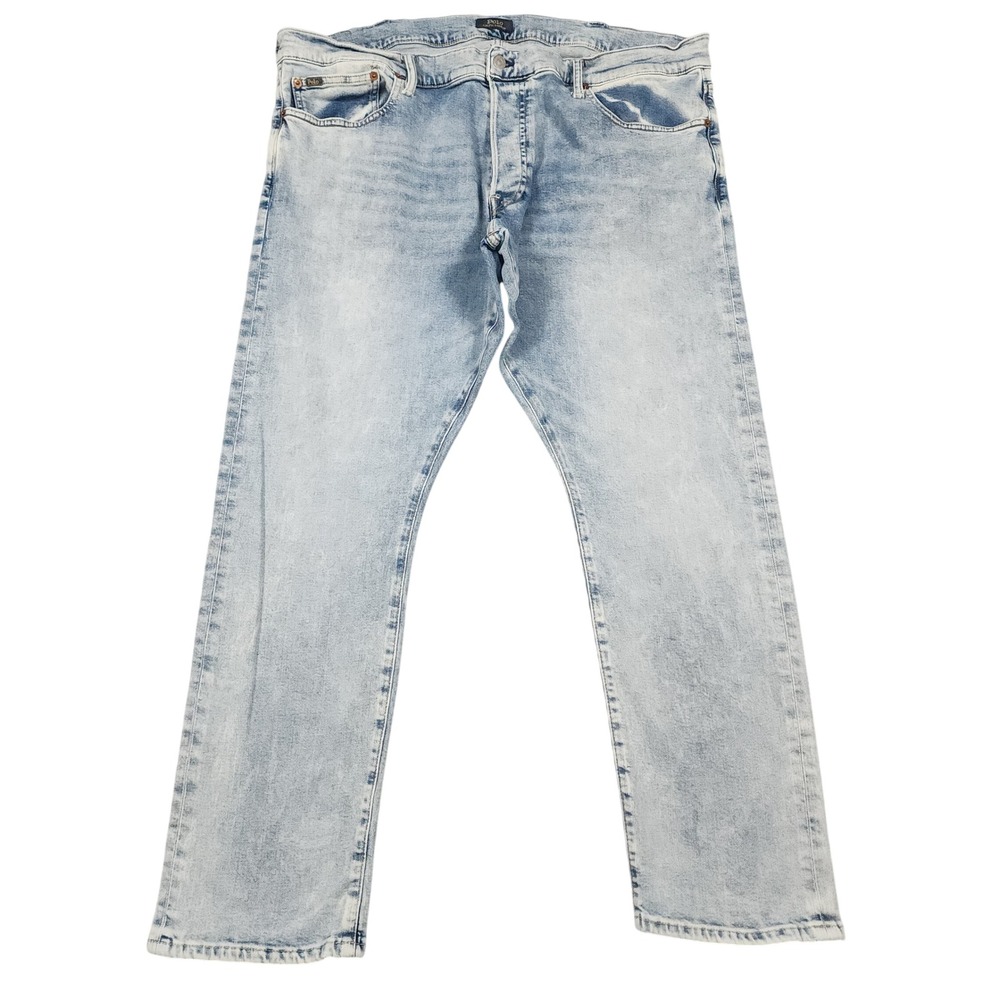 Polo Ralph Lauren Jeans Mens 42x30 Light Wash Blue Slim Straight Stretch Denim